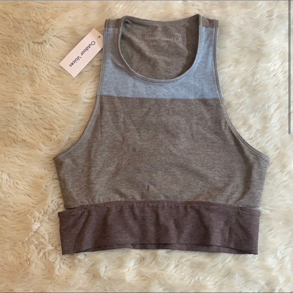 NEW Outdoor Voices Tri-Tone Slashback Crop Top - Picture 2 of 4